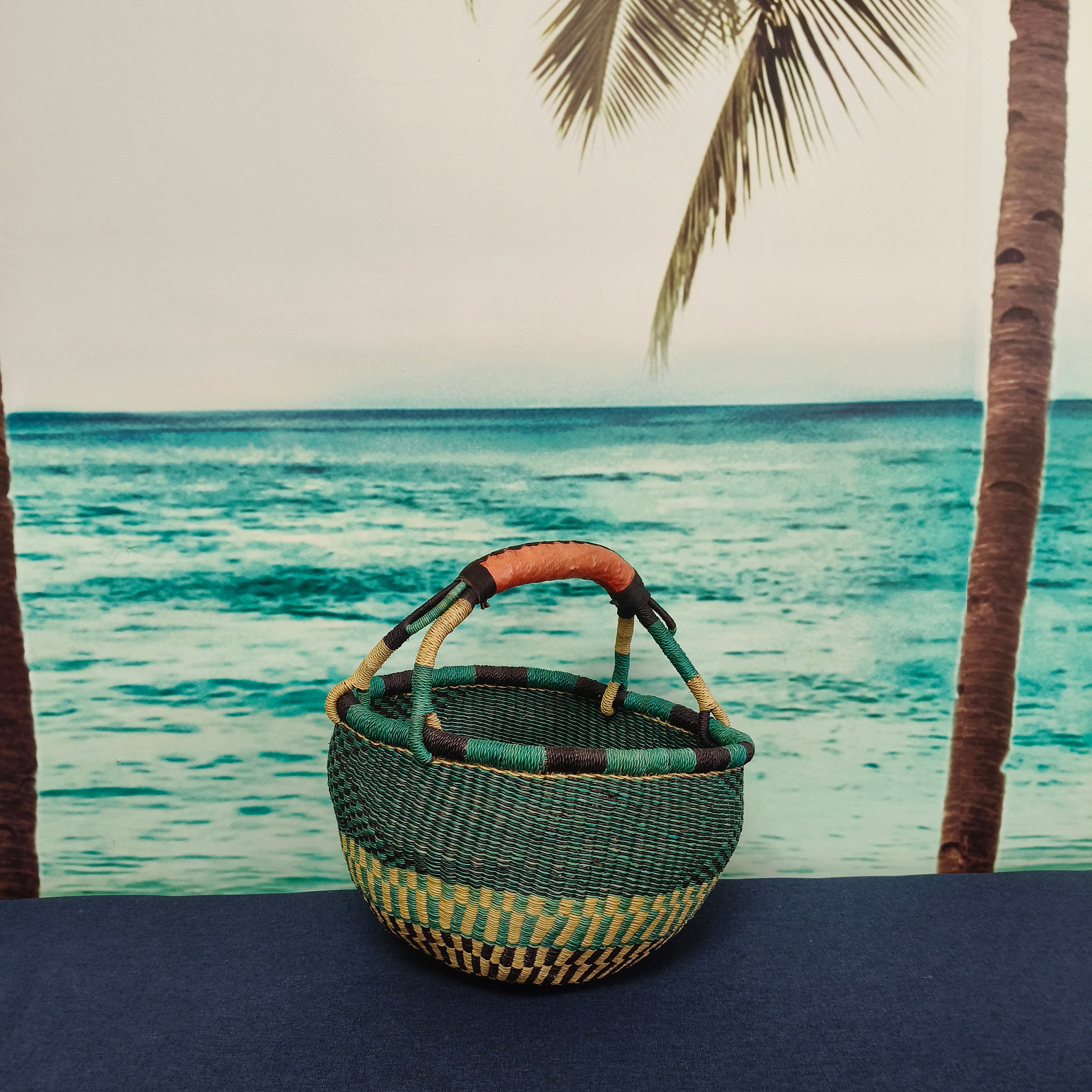 Afryea - Teal Medium Round Bolga Basket