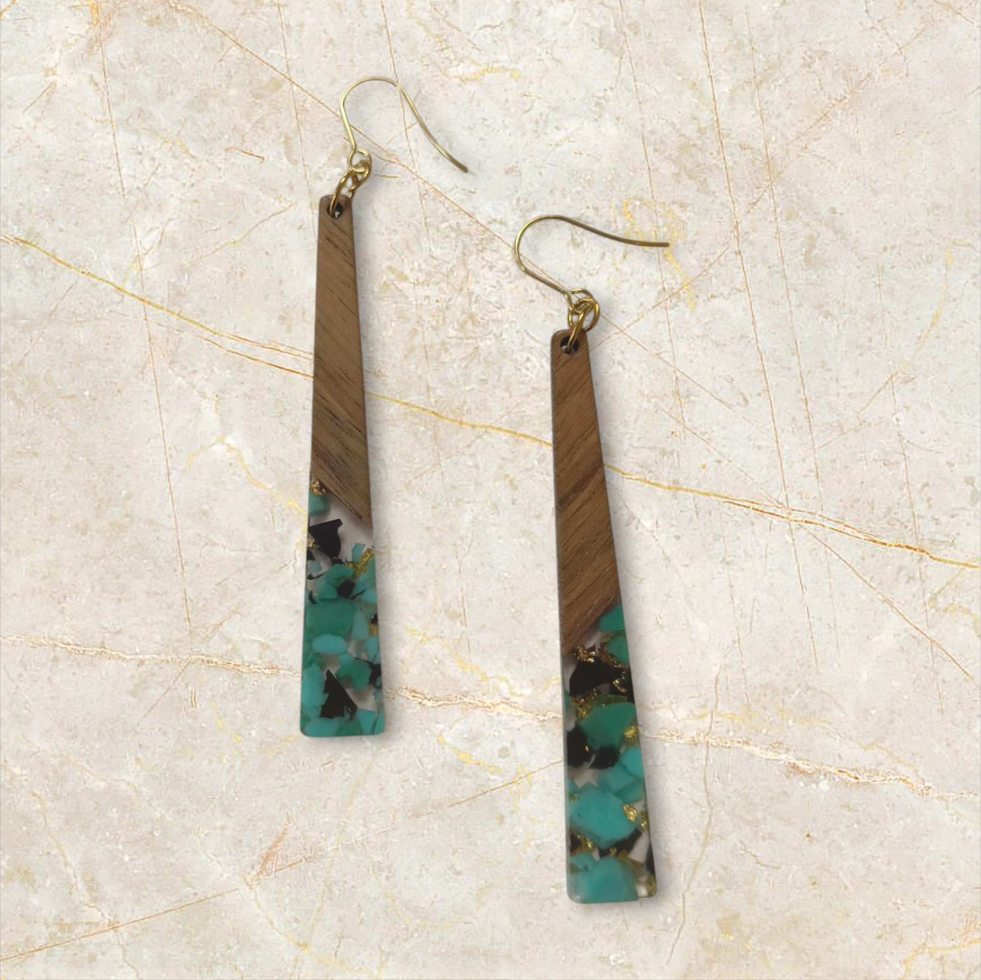 Infinity Teal Resin & Wood Dangle Earrings