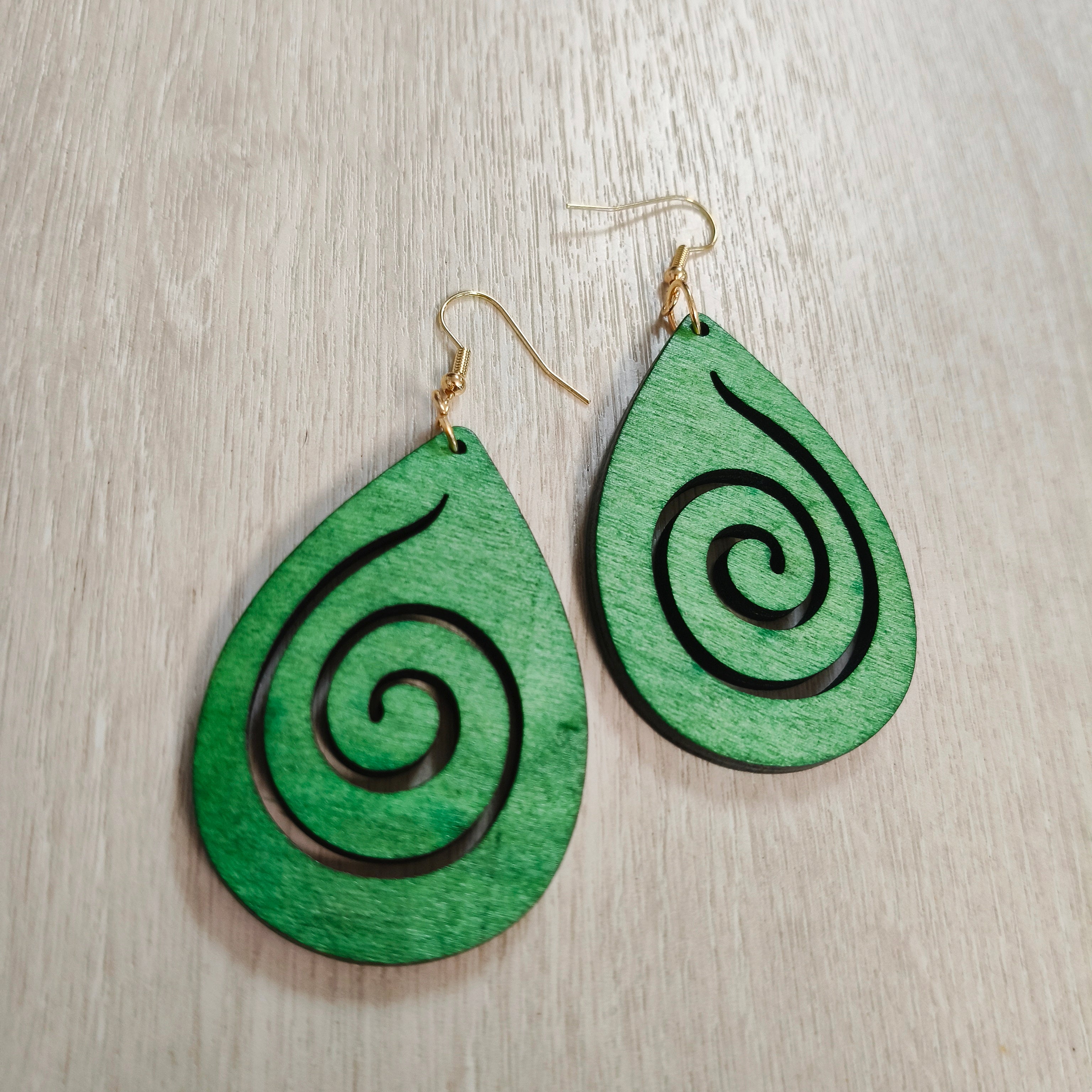Kākāriki Koru Teardrop Dangle Earrings