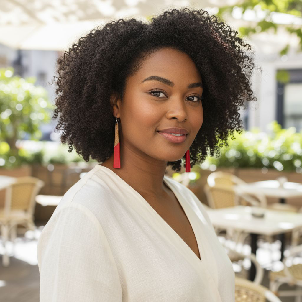 Red Resin & Wood Dangle Earrings