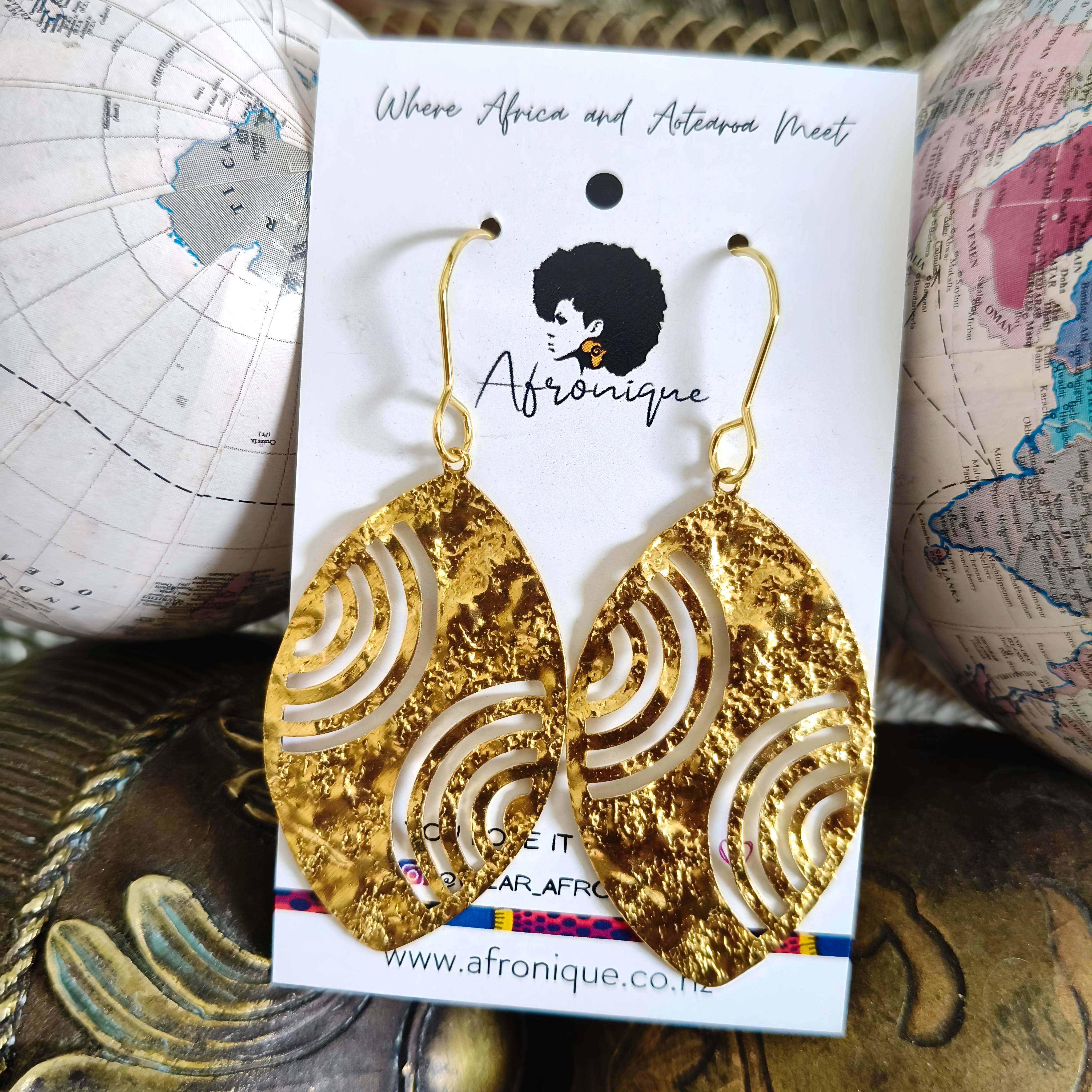Gold-Plated Shield Dangle Earrings — Bold, Regal, Unapologetically Powerful