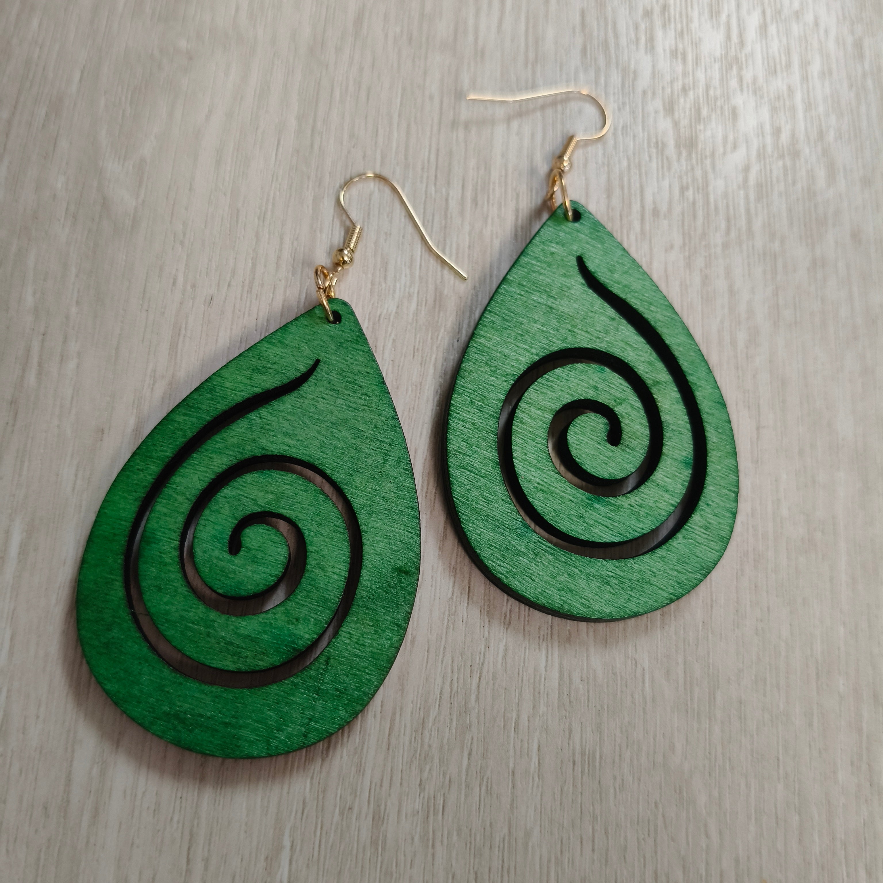 Kākāriki Koru Teardrop Dangle Earrings