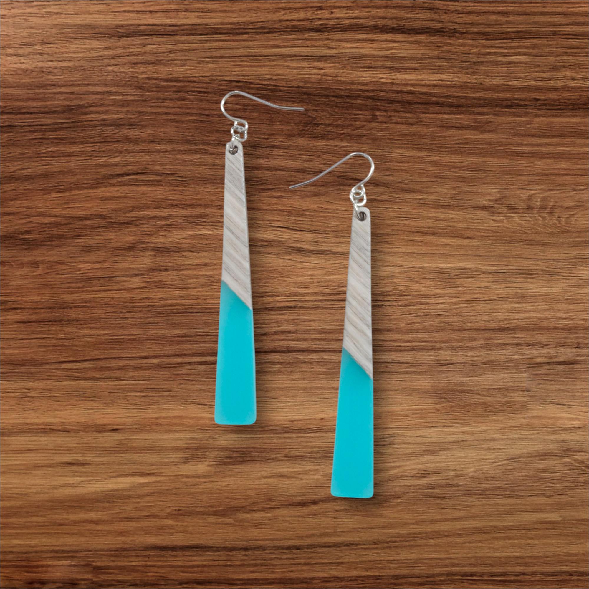 Infinity Blue Resin & Wood Dangle Earrings