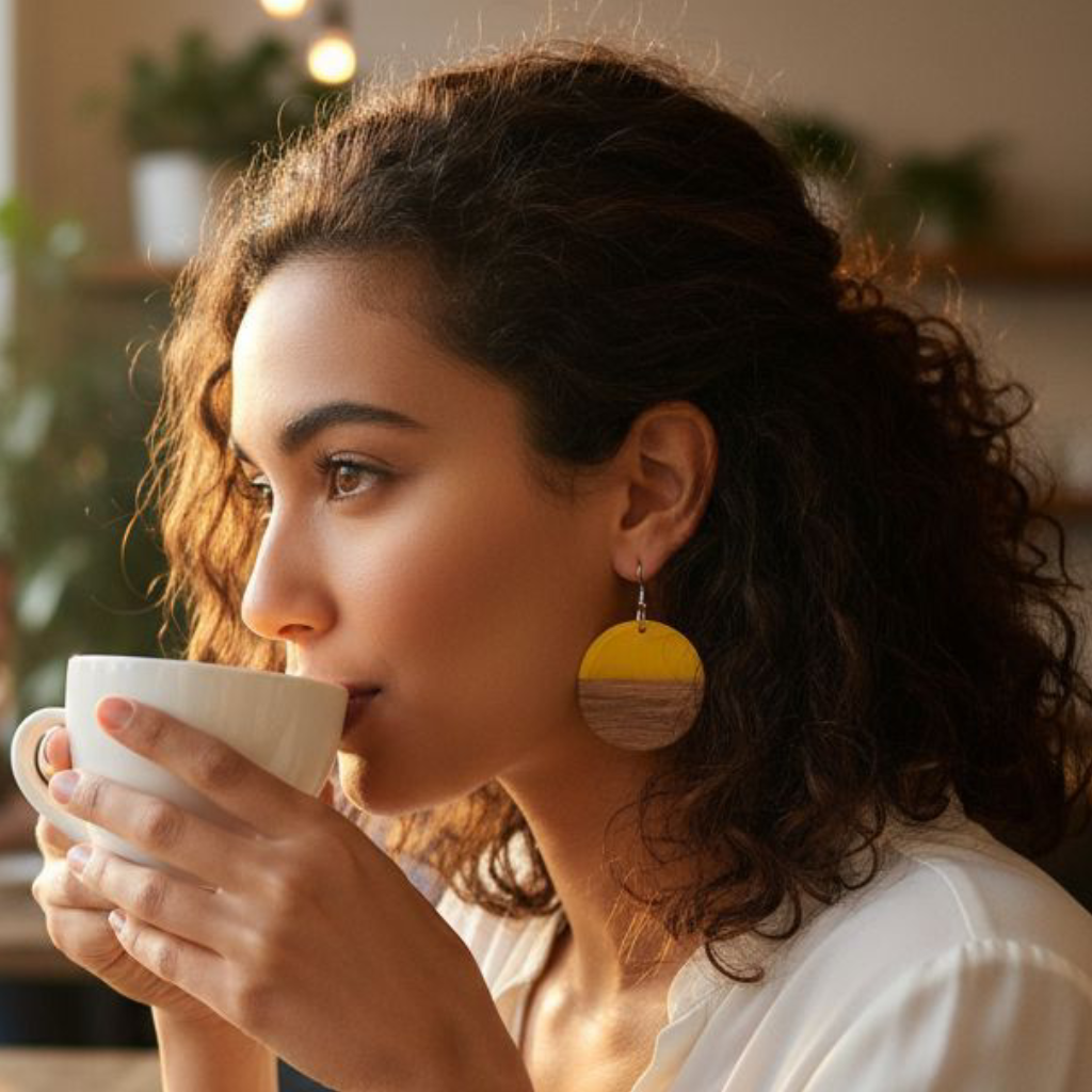 Jabulani Yellow Resin & Wood Dangle Earrings