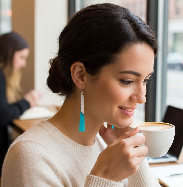 Infinity Blue Resin & Wood Dangle Earrings
