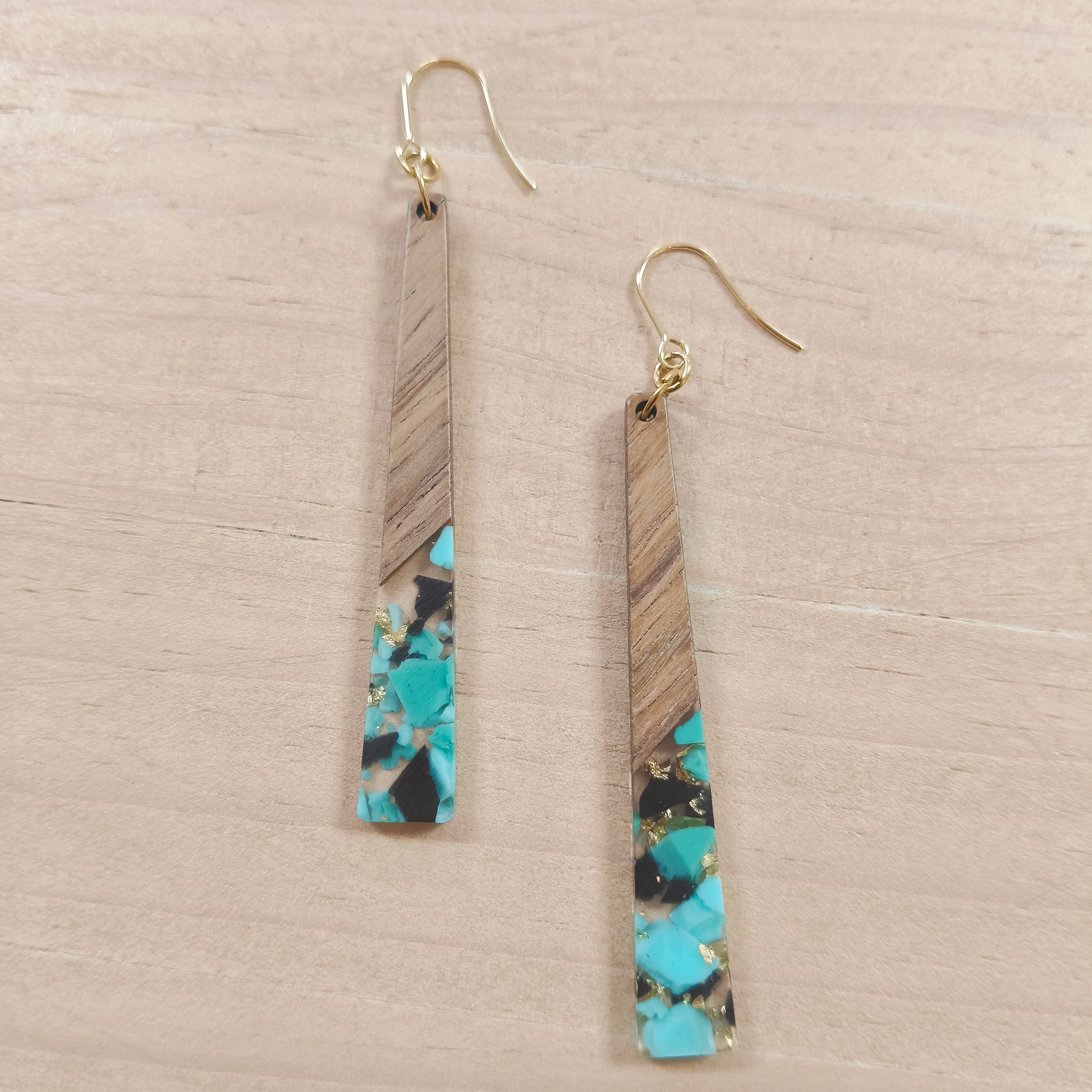 Infinity Teal Resin & Wood Dangle Earrings