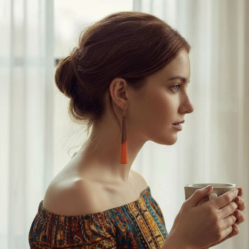 Infinity Tangerine Resin & Wood Dangle Earrings