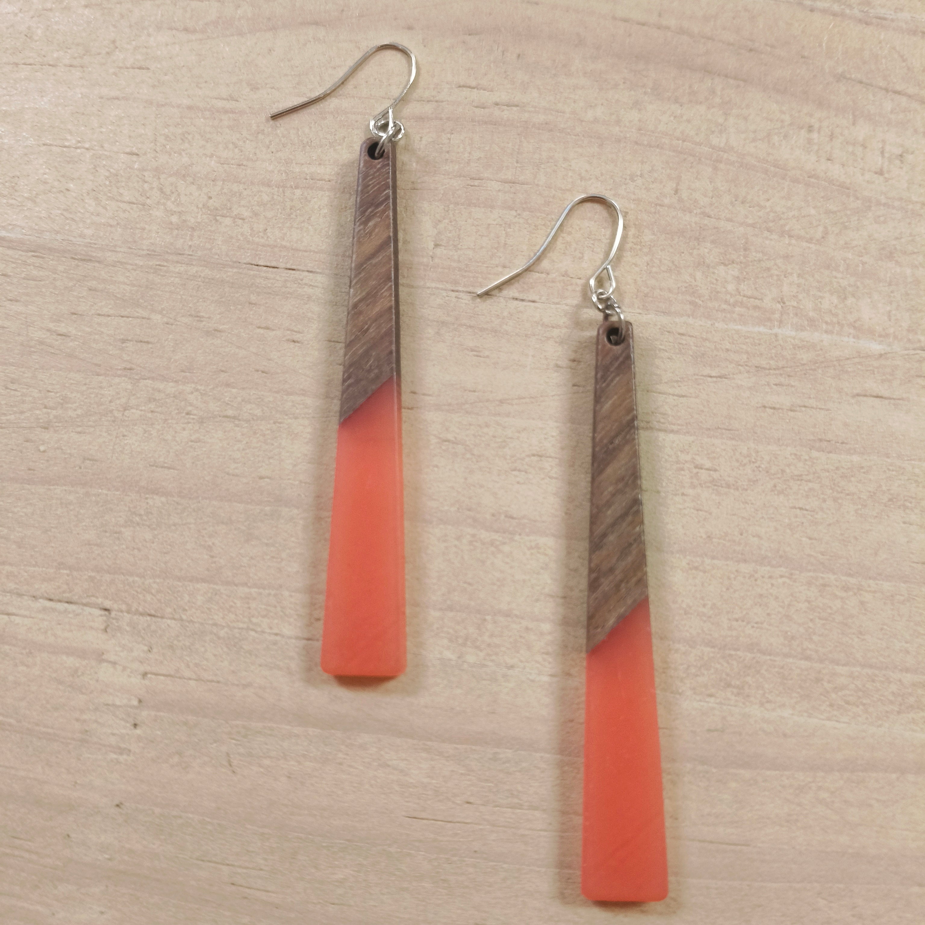 Infinity Tangerine Resin & Wood Dangle Earrings