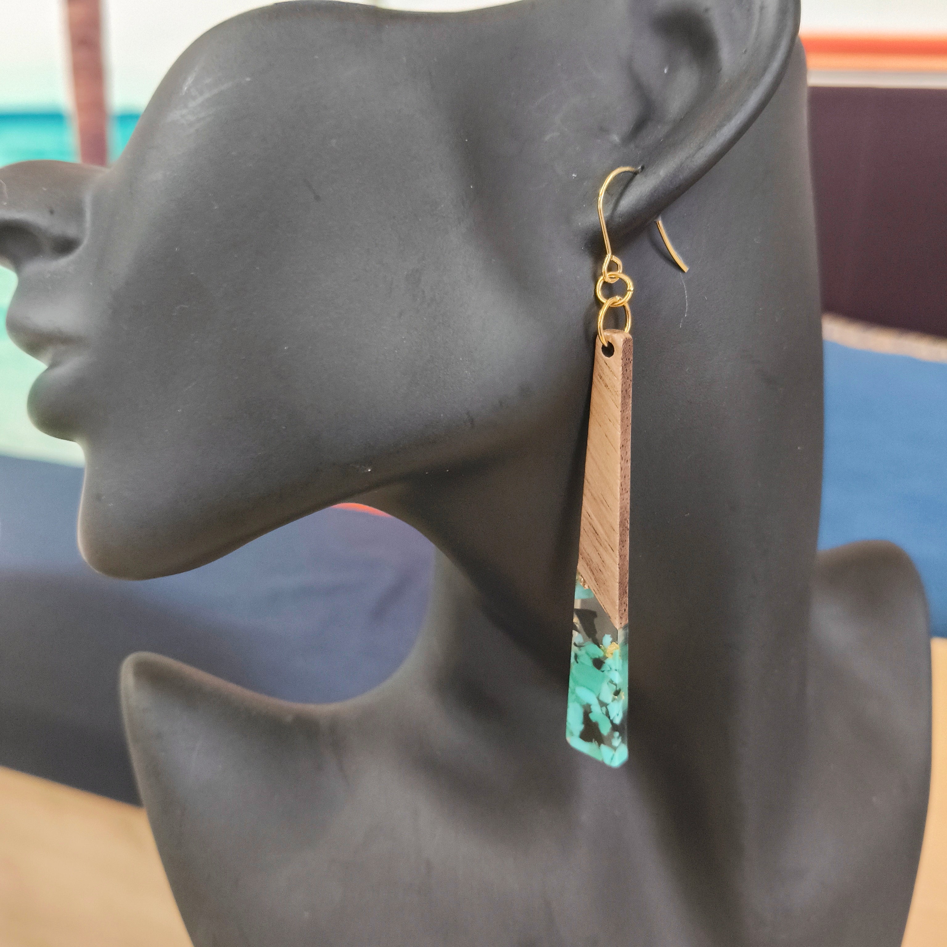 Infinity Teal Resin & Wood Dangle Earrings