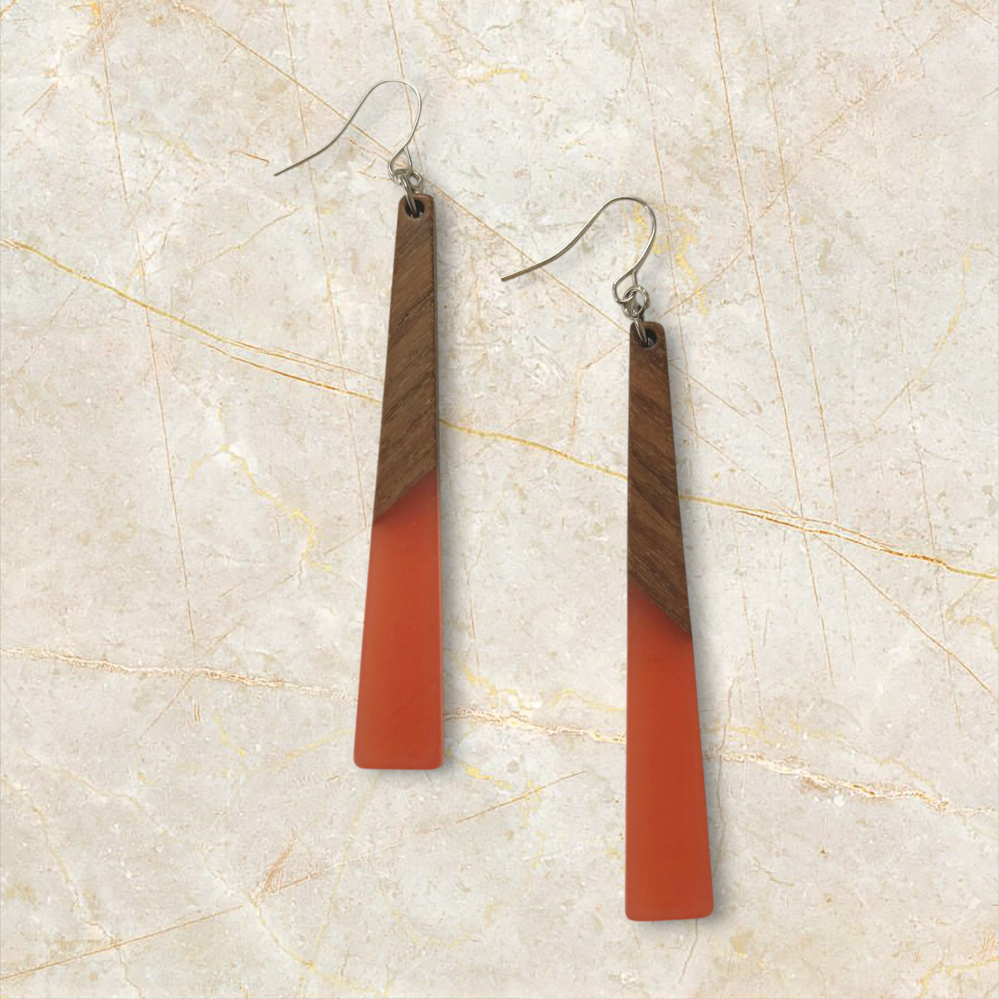 Infinity Tangerine Resin & Wood Dangle Earrings