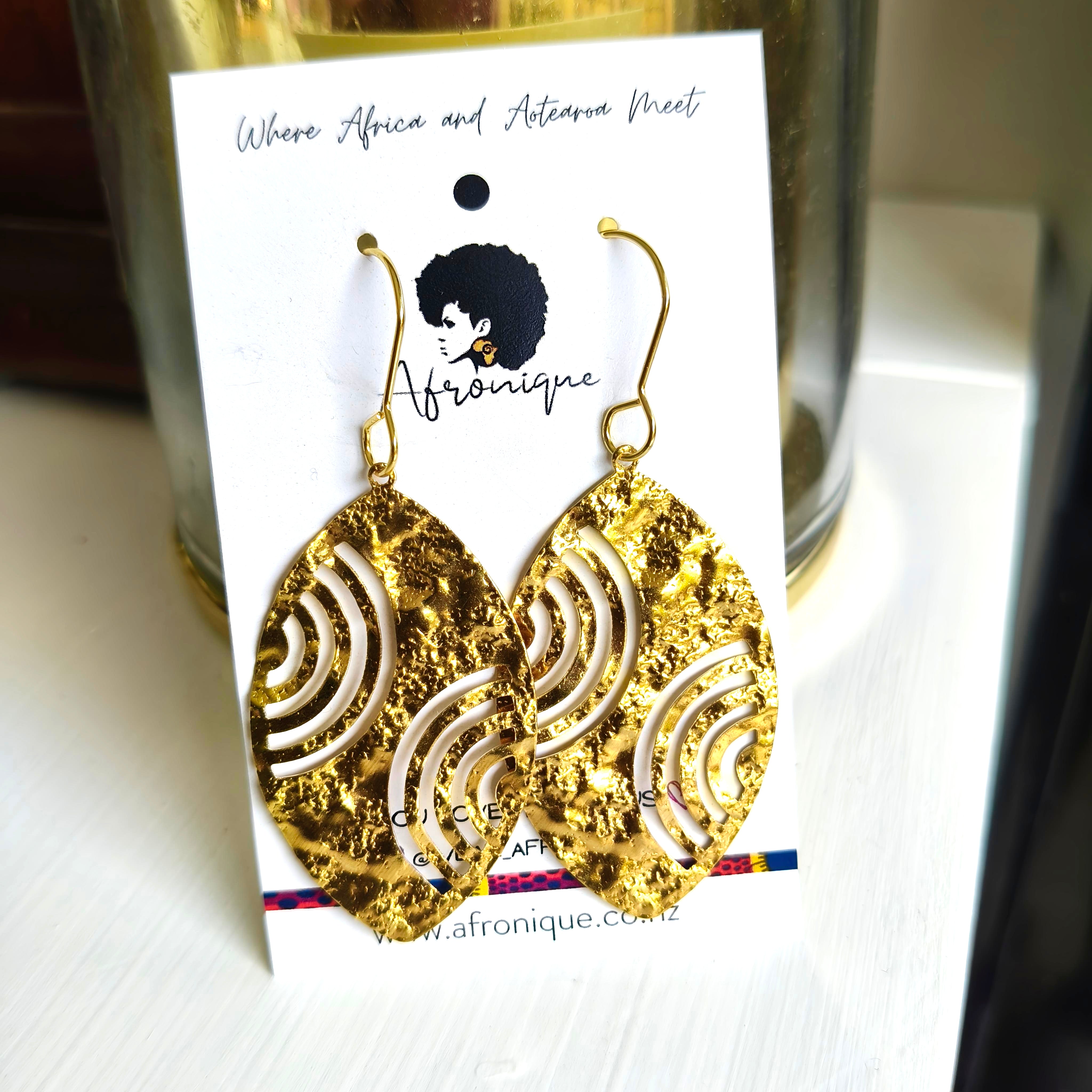 Gold-Plated Shield Dangle Earrings — Bold, Regal, Unapologetically Powerful