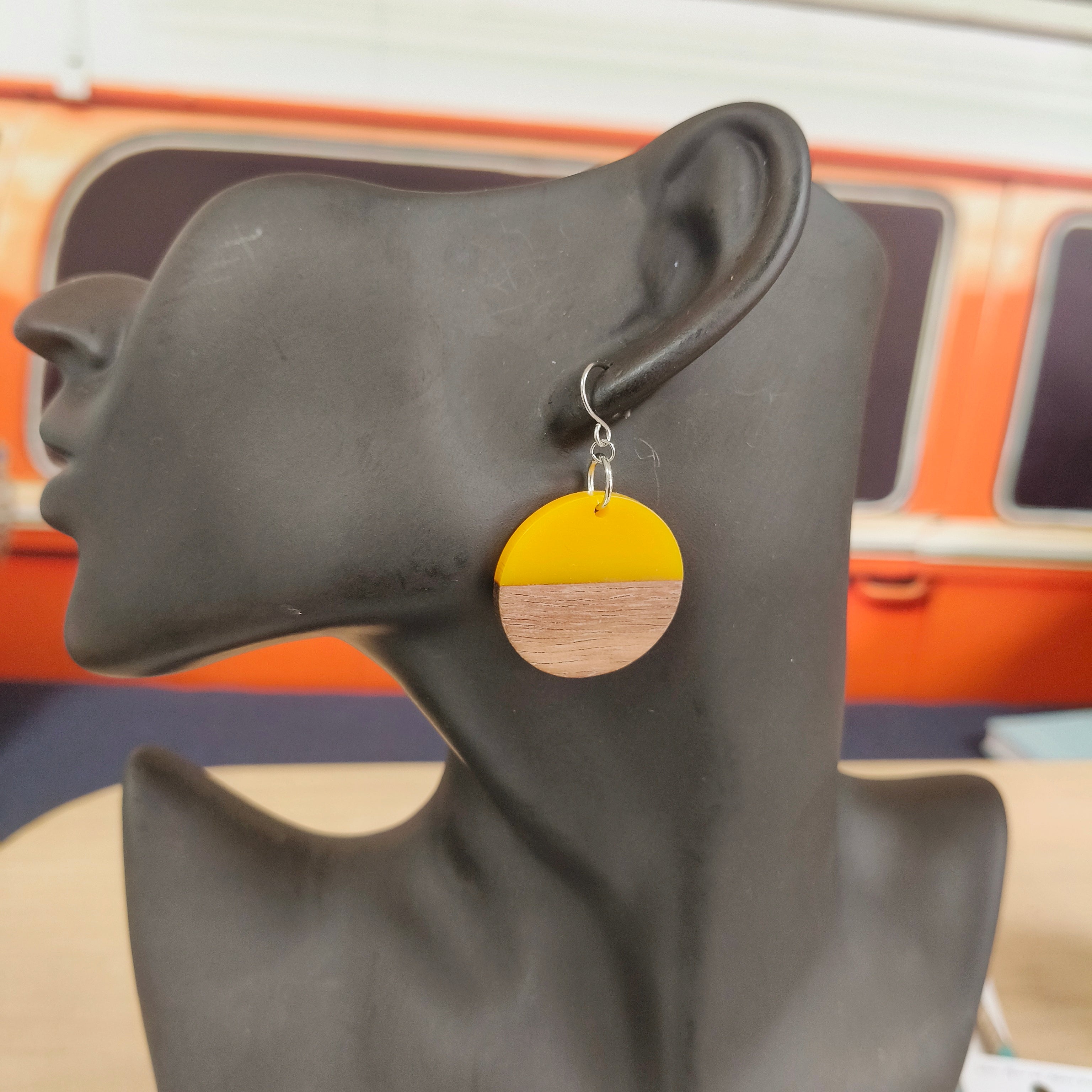 Jabulani Yellow Resin & Wood Dangle Earrings