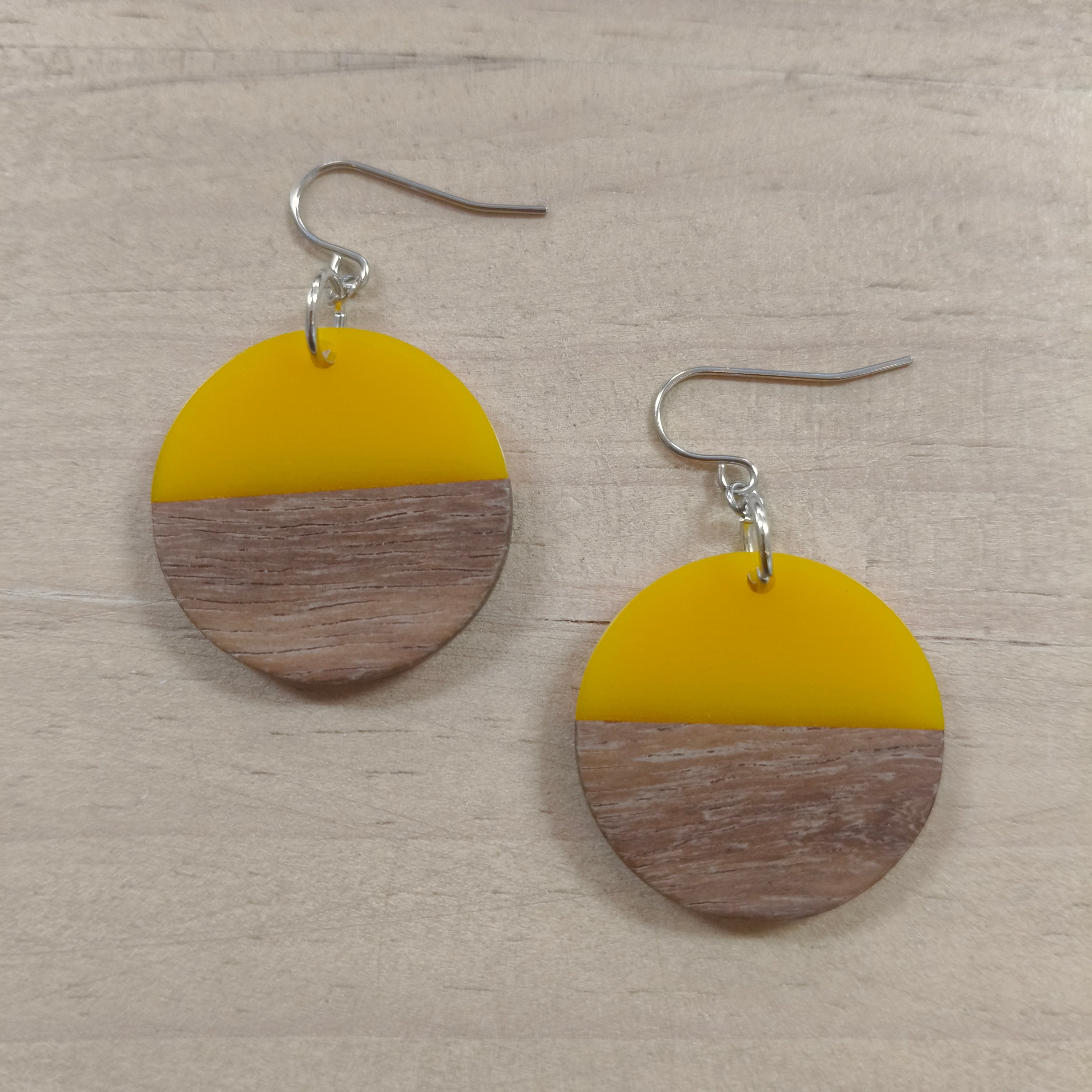 Jabulani Yellow Resin & Wood Dangle Earrings