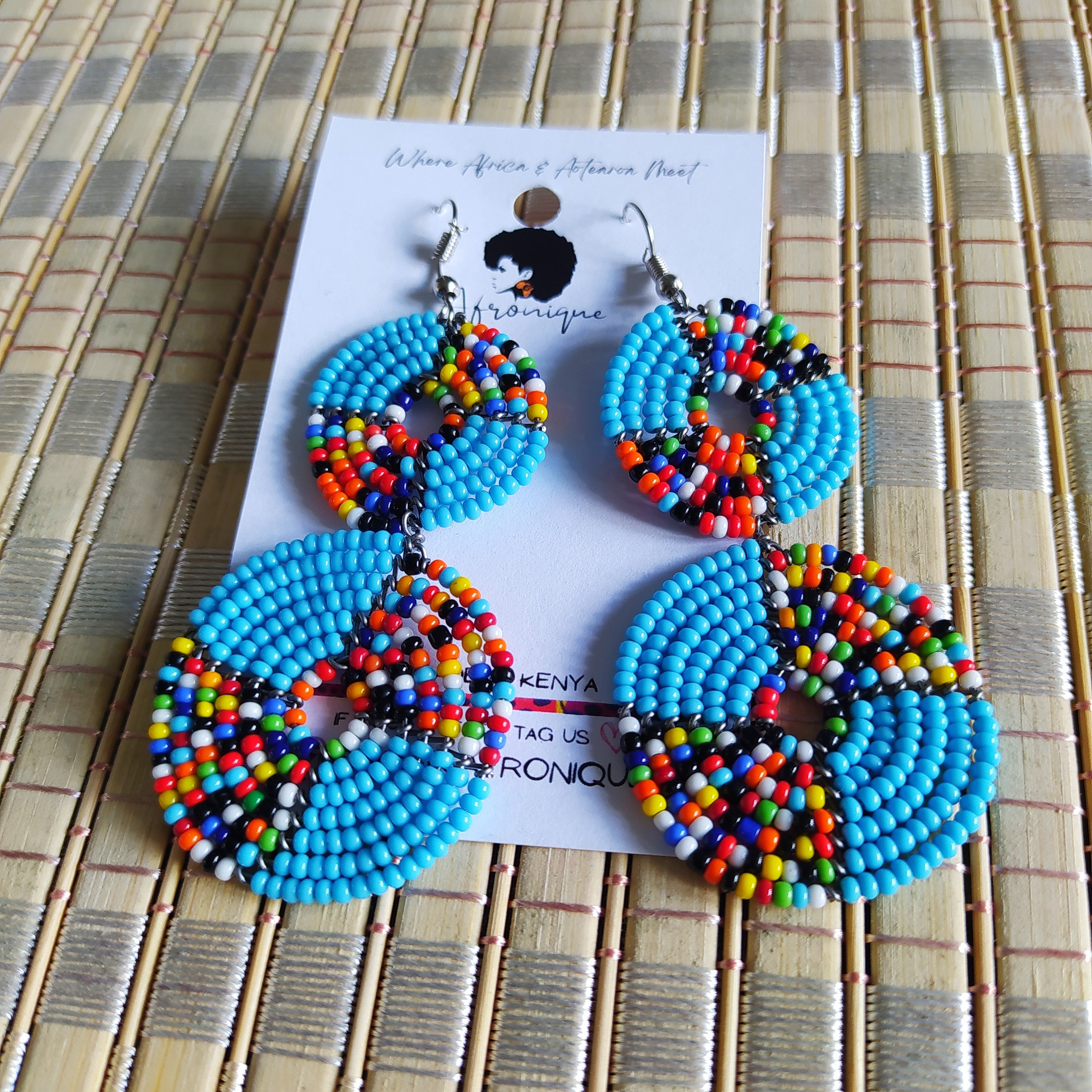 Sky Massai Seed Bead Drop Earrings